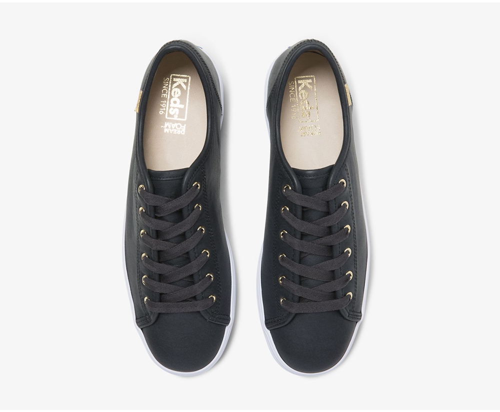 Womens Keds Sneakers - Triple Kick Luxe Leather - Black - 4967-SXLWY